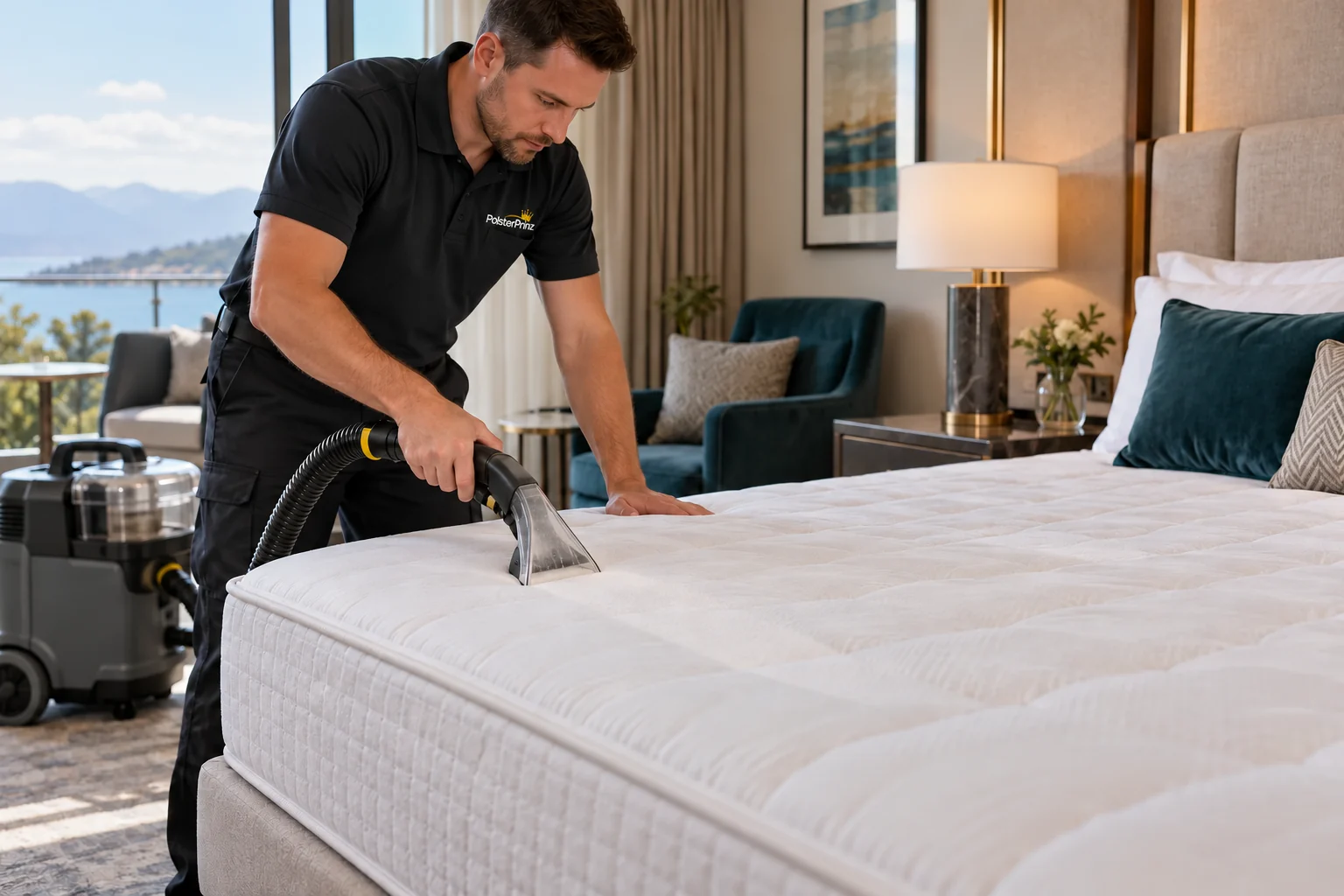 Illustration der Sprühextraktion auf einer Hotelmatratze